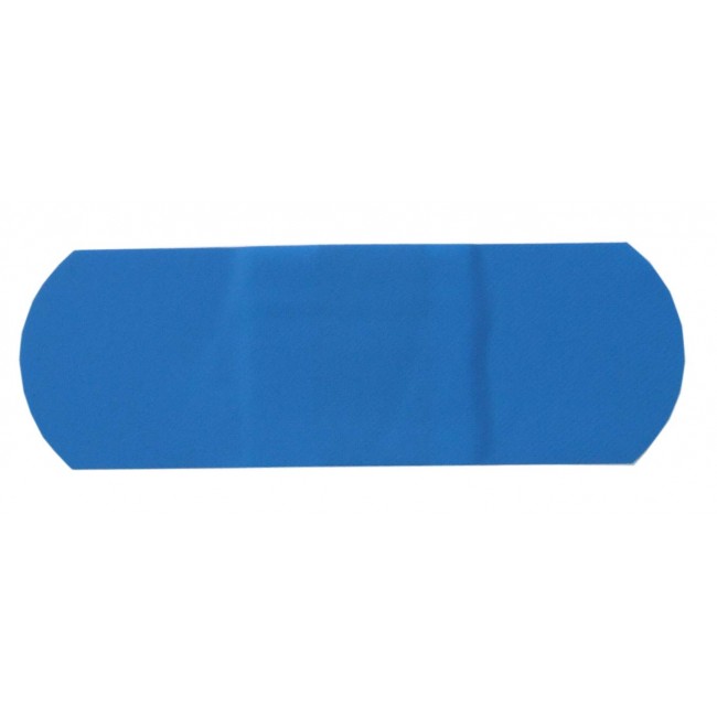 Blue plastic detectable bandages, 2.5 x 7.5 cm (1 x 3 in), 100/box.