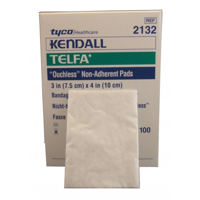 Telfa sterile non-adhering gauze dressing pads, 3 x 4 in, 100/box.