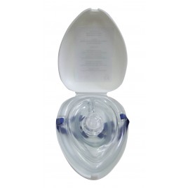 Resuscitation (CPR) mask with one-way valve and rigid case.