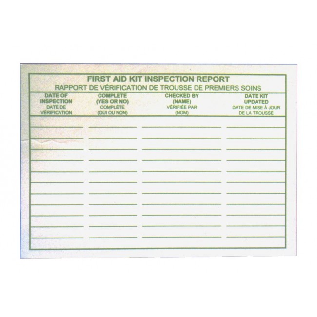 Adhesive first aid kit inspection report cards, 25/pkg.