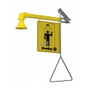 Bradley wall-mounted emergency safety shower, with horizontal water supply and plastic showerhead, certified ANSI Z358.1-2009.
