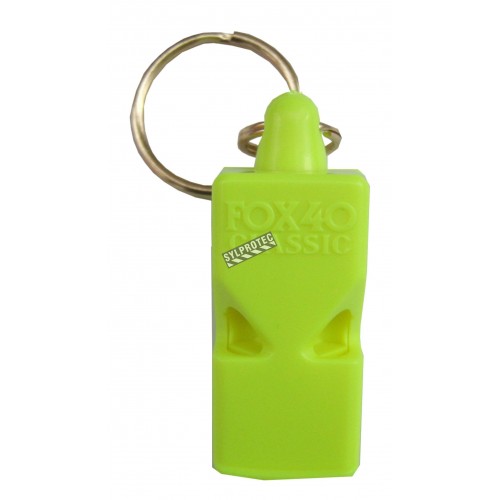 Plastic whistle marine style. Offered as equipment during emergency evacuation. 