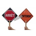 French ARRÊT / LENTEMENT (STOP / SLOW) traffic control paddle for school crossing guard, 12 inches x 12 inches.