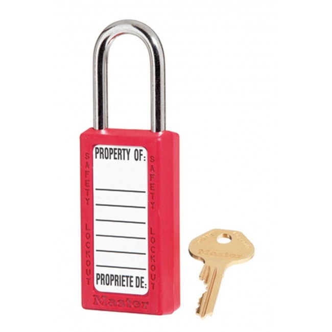 Non-conductive red padlock with Xenex® lock body ,high security, 6-pin tumbler cylinder, compliance with OSHA.