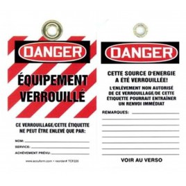 Plastic french tags équipement verrouillé, (Locked equipment), pq/ 5 units.