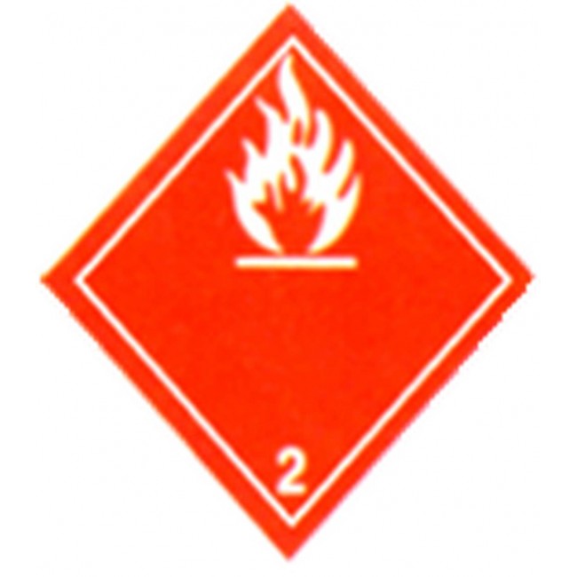 Flammable Gas label, 4 in X 4 in, rolls of 500. Use under WHMIS procedures.
