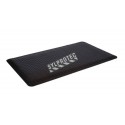 Black anti-fatigue carpet 5/8 in, made of rubberand and Deck Plate on surface .