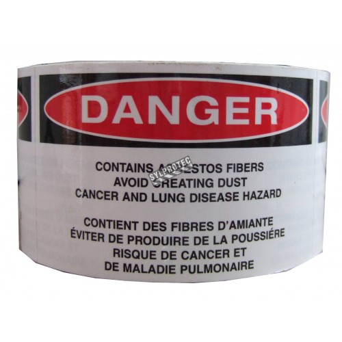 Étiquette bilingue autocollante en vinyle pour identifier les déchets volumineux d’amiante , 5&quot;X 3&quot;, rouleau de 500.