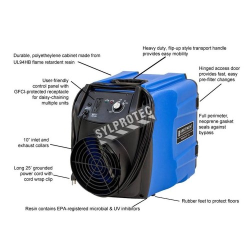 Predator 750 portable air scrubber with airflow from 200 to 750 cfm. Ideal for asbestos abatement and decontamination work zone