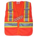 High visibility orange safety vest, adjustable M-XL, class 2, 100% polyester, 4 pockets.