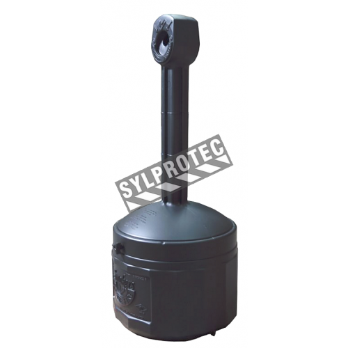 Smoker&#039;s Cease-Fire cigarette receptacle, black polyethylene with galvanized steel pail, capacity 4 US gal (15L). FM approved.