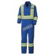 Blue 100% flame-resistant cotton safety coverall, ARC 2, with high-visibility reflective stripes, compliant CSA Z96-15.