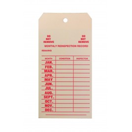 Étiquettes d’inspection mensuelle en carton pour extincteurs portatifs, en anglais, couvrant 1 an.