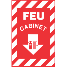 Affiche d’urgence et d’incendie «Feu Cabinet» en divers formats, matériaux, langues & éléments optionnels