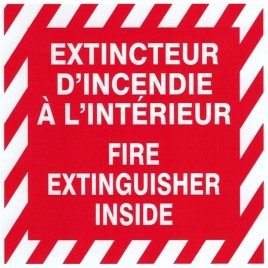 Bilingual self-adhesive vinyl "Extincteur d'incendie à l'intérieur Fire extinguisher inside" fire safety sign