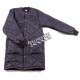 Long quilted refrigerator coat with 2 pockets and snap buttons.