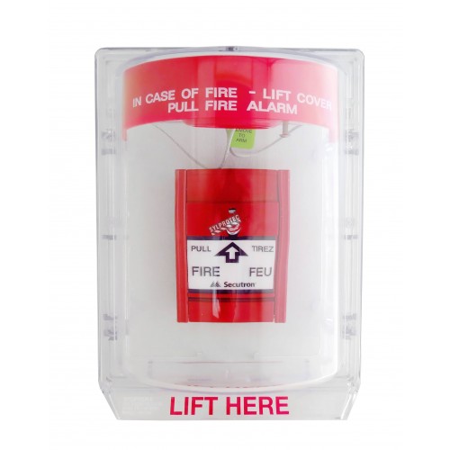 Couvercle Stopper II avec alarme locale et instructions en anglais pour station manuelle d&#039;alarme incendie en surface