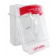 Stopper II® clear polycarbonate cover with a warning horn & English labelling for surface mounted manual pull stations