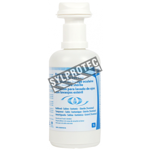 Replacement empty bottle for wall-mounted eye wash kit, 1 liter.