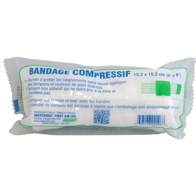 Sterile compress bandage, 6 x 6 in, sold individually.