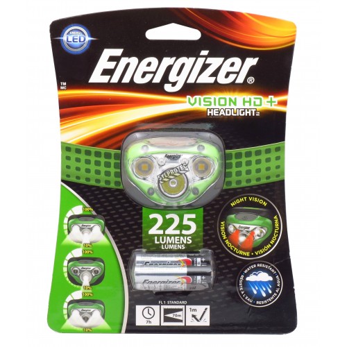 Energizer Vision HD+ hands-free headlight with four light modes and dimmable (max 225 lumens).