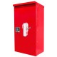 Surface-mounted outdoors steel fire cabinet for 10 lbs extinguishers.