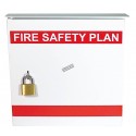 Steel box safety plan13 3/8 in W X 13 3/8 in H X 4 1/4 in. Fire safety plan box is made 18 gauge. English label.