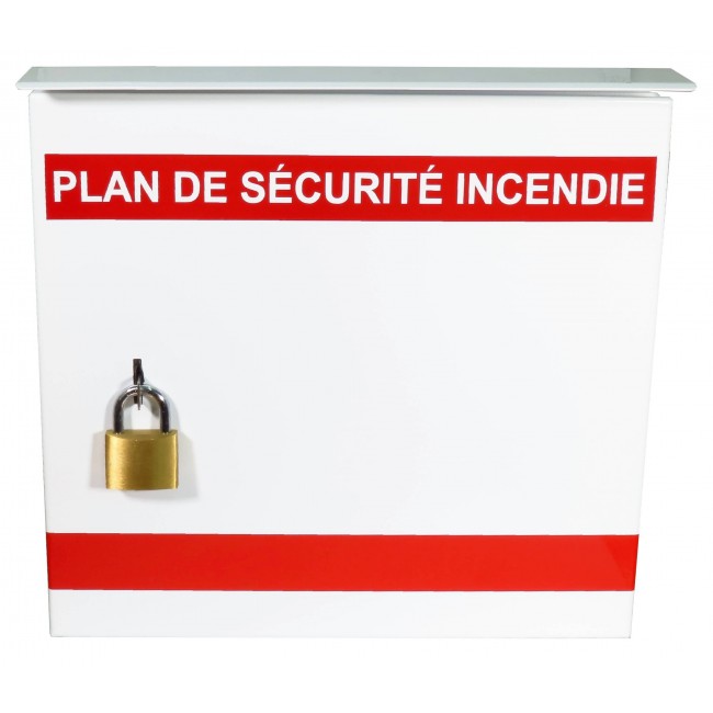 Steel box safety plan13 3/8 in W X 13 3/8 in H X 4 1/4 in. Fire safety plan box is made 18 gauge.
