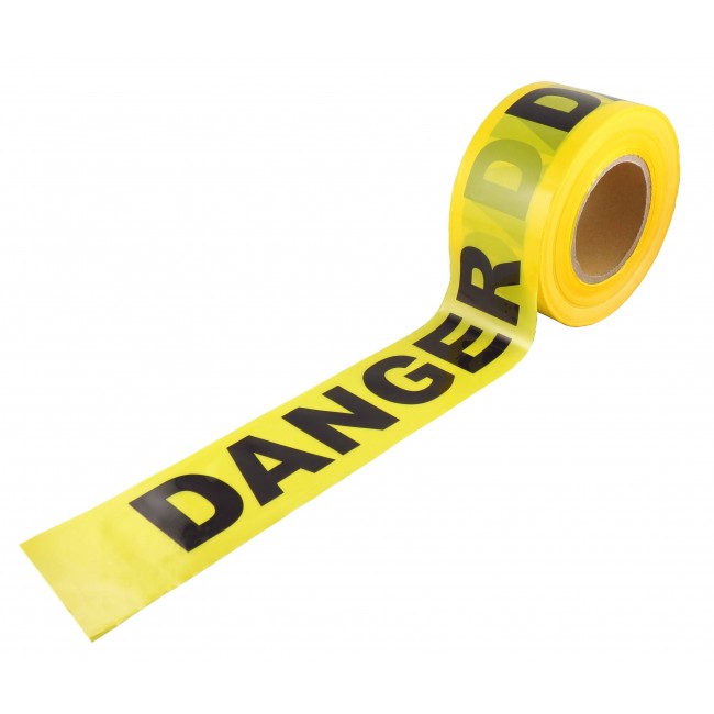 Yellow barricade tape, DANGER, 3 in X 1000 ft.