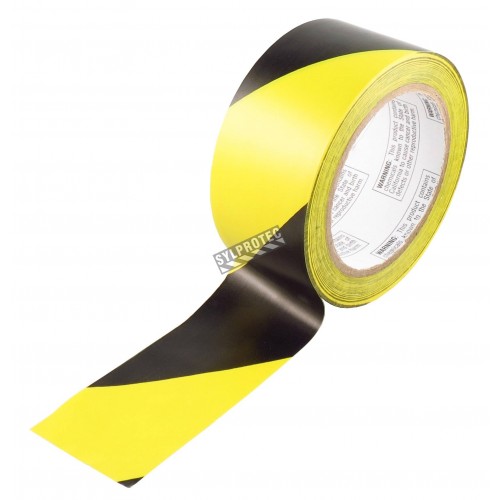 Ruban d'avertissement autocollant rayé noir et jaune, 2 po X 48 pi, (50 mm X 16 m).