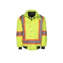 Manteau d’hiver haute visibilité 6-en-1 jaune fluorescent à bandes rétroréfléchissantes, classe 2 niveau 2.