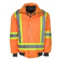 High-visibility 6 in 1 winter coat fluorescent orange with retroreflective stripes Class 2 Level 2