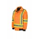 High-visibility 6-in-1 winter coat, fluorescent orange with retroreflective stripes, CSA Z96-15 Class 2 Level 2.