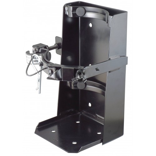 Box-type vehicle bracket for 20 lb portable fire extinguishers with 6 ¼ to 6 ¾ inches in diameter