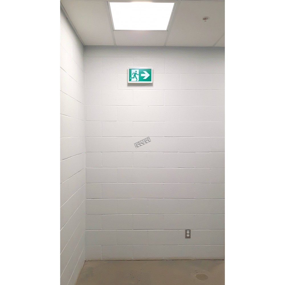 Green Running Man LED emergency exit sign, steel casing, with back-up  battery