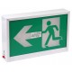 Enseigne avec pictogramme vert «personne qui court» pour sortie de secours, avec DEL, boîtier en métal, batterie incluse