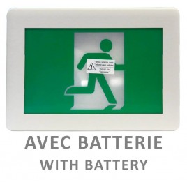 Green Running Man LED emergency exit sign, thermoplastic casing, with back-up battery
