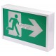 Enseigne avec pictogramme vert «personne qui court» pour sortie de secours, avec DEL, boîtier en métal, sans batterie