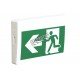Enseigne avec pictogramme vert «personne qui court» pour sortie de secours, avec DEL, boîtier en plastique, batterie incluse