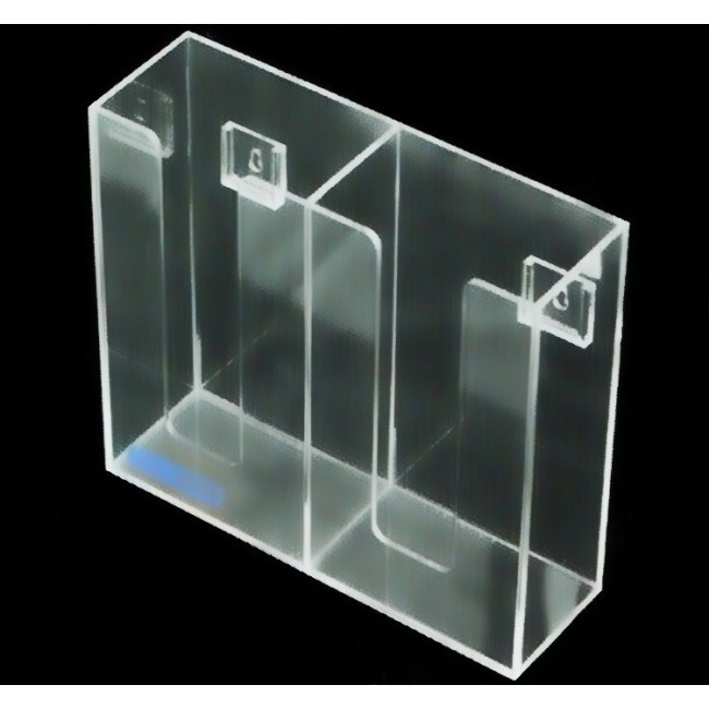 Distributeur en acrylique transparent à 2 compartiments pour boîtes de gants, pour installation murale ou sur une table.