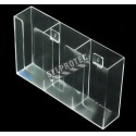 Clear acrylic glove box holder with 3 vertical bins, for wall mounting or table mounting.