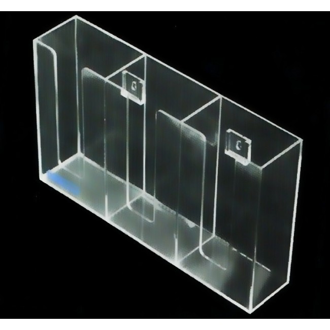 Distributeur en acrylique transparent à 3 compartiments pour boîtes de gants, pour installation murale ou sur une table.