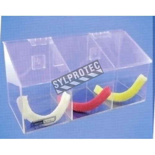 Distributeur en acrylique transparent à 3 compartiments avec couvercle incliné pour filets à cheveux.