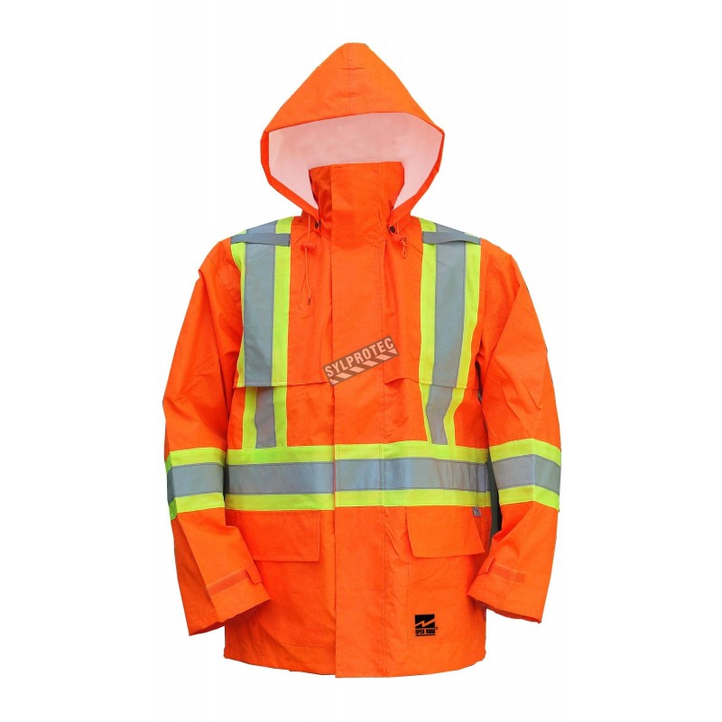 Hi-Viz orange Open Road® waterproof raincoat with silver stripes