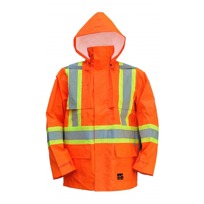 Viking Hi-Viz orange Open Road® 150D polyester raincoat with silver stripes, CSA Z96-09, Class 2, Level 2 compliant (S to 5XL)