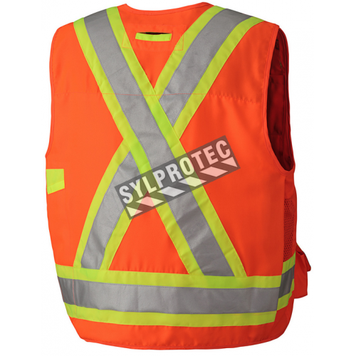 High-visibility orange surveyor vest with 14 pockets, CSA Z96-15 class 2 level 2.