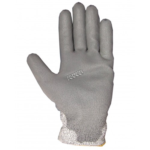 Superior Touch gray Dyneema cut-resistant gloves with PU coating, ASTM/ANSI puncture resistant level 3 &amp; cut resistant level A2.