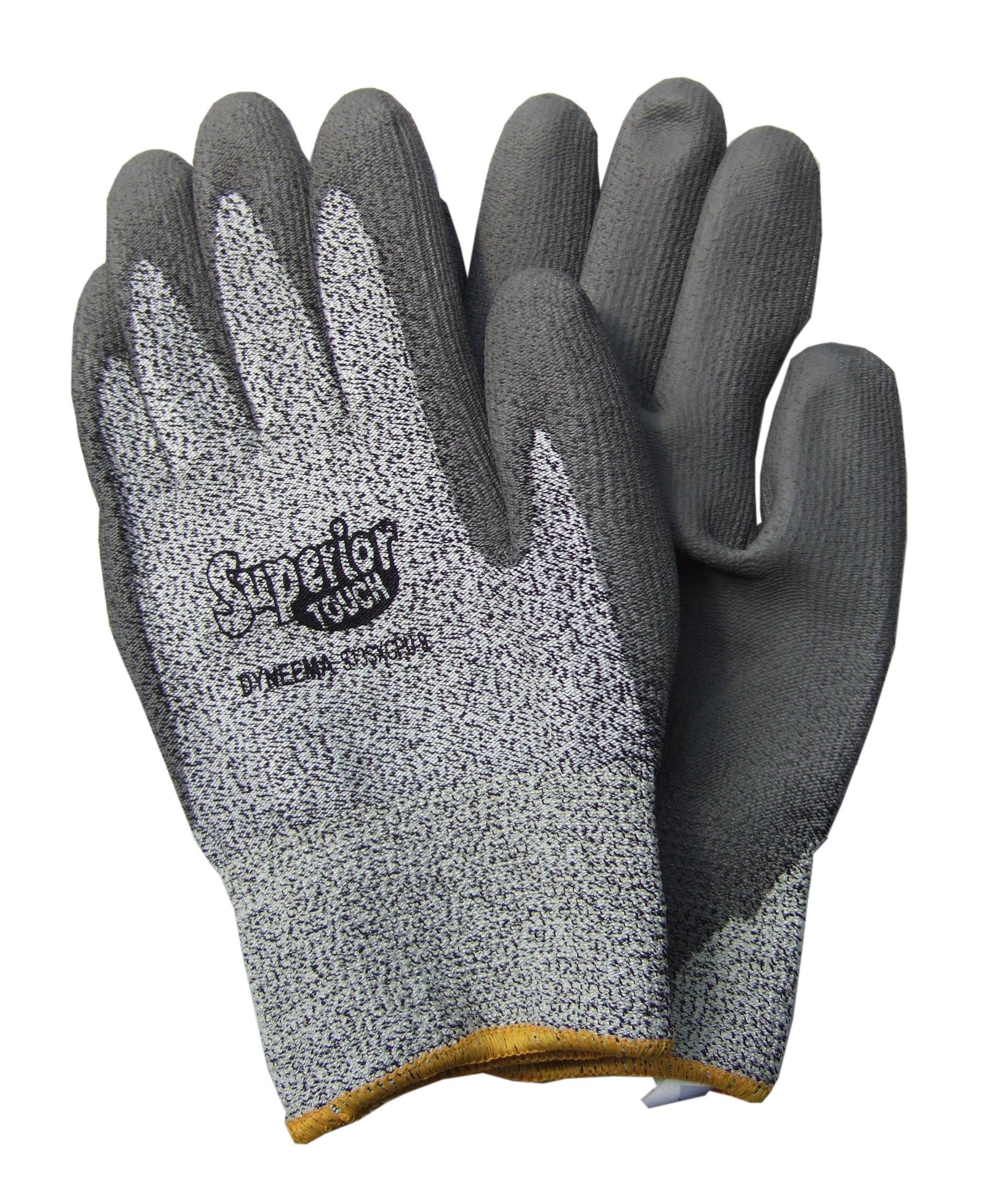 Superior Touch® 13-gauge gray Dyneema knit gloves with PU coating.