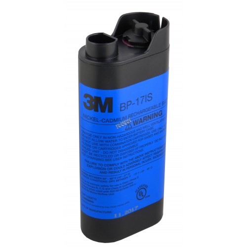 3M rechargeable intrinsically safe Nickel Cadmium (NiCd) battery pack which supplies 4.8 volts DC. Up to 8 hours of run time.