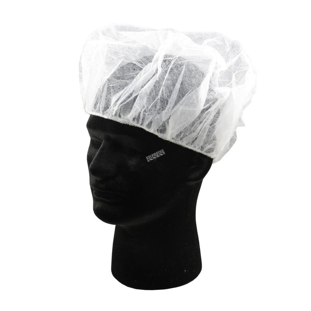 Bonnet à cheveux blanc fait de polypropylène non-tissé, grandeur 24 po,  vendus en paquet de 100.